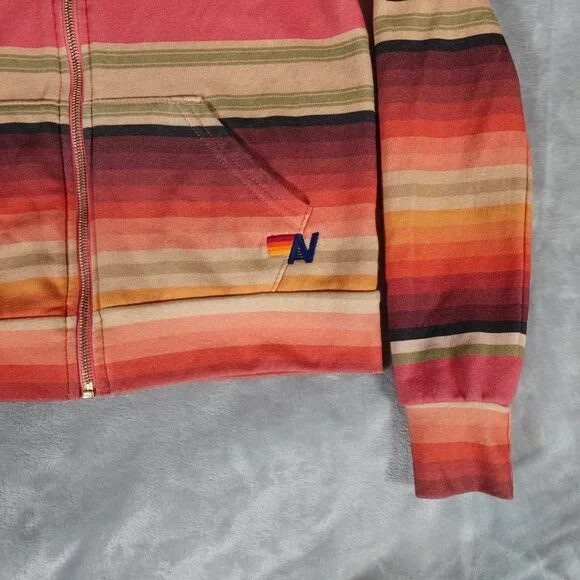 Aviator Nation Serape Bolt Striped Hoodie Womens XS Made In USA Faded Multicolor - Picture 2 of 12